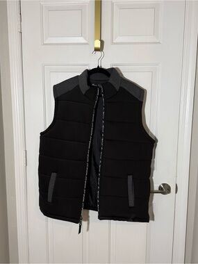 Marc Ecko Black Quilted Puffer Vest with Black and White Trim